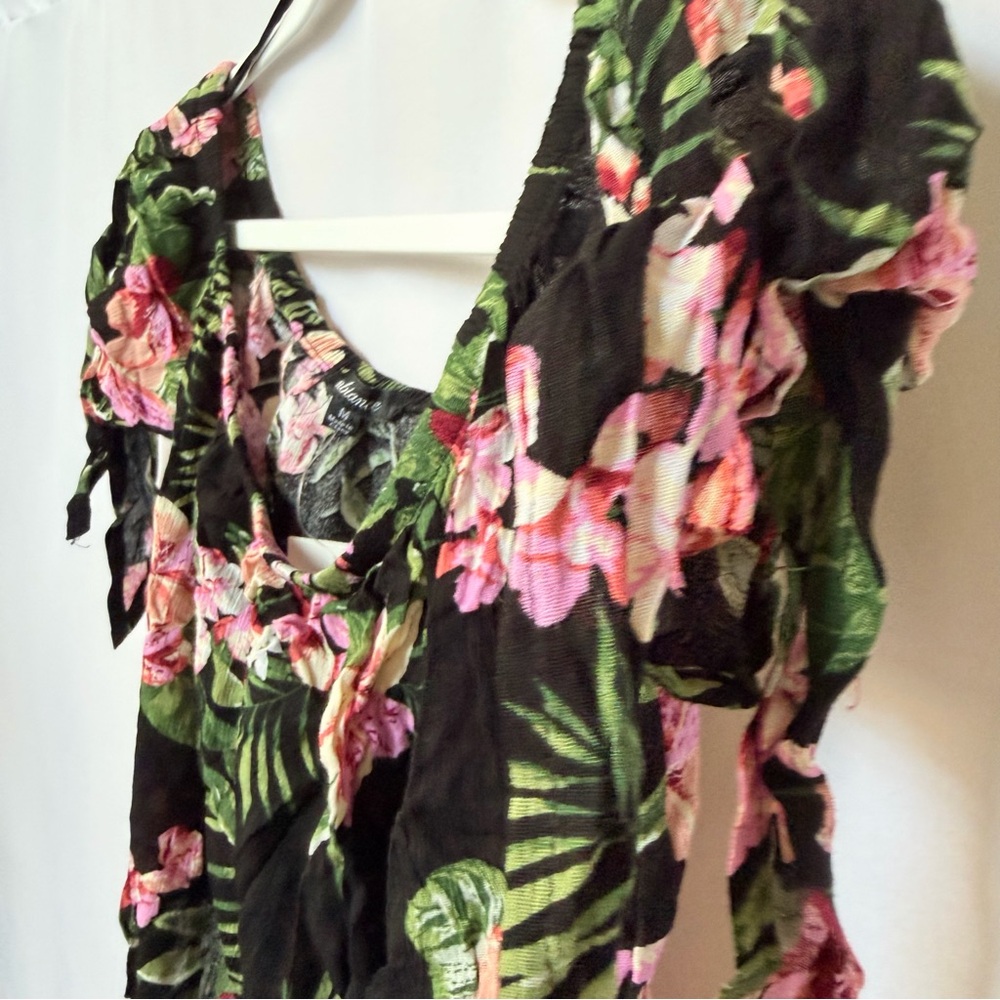 NWT Ambiance Black Floral Off-Shoulder Tie-Sleeve Crop Top, Medium - Picture 4 of 7
